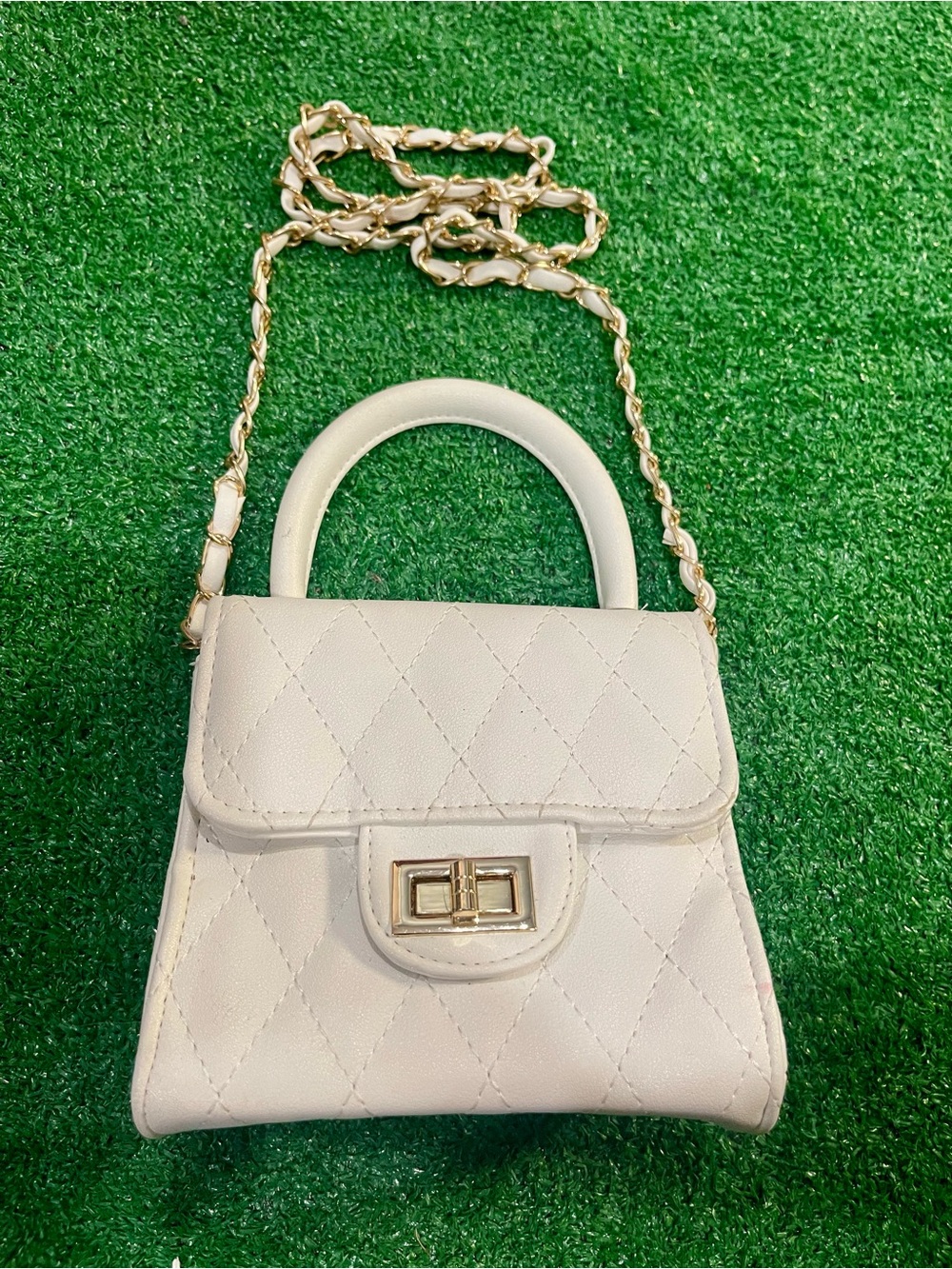 White Quilted Mini Crossbody Handbag